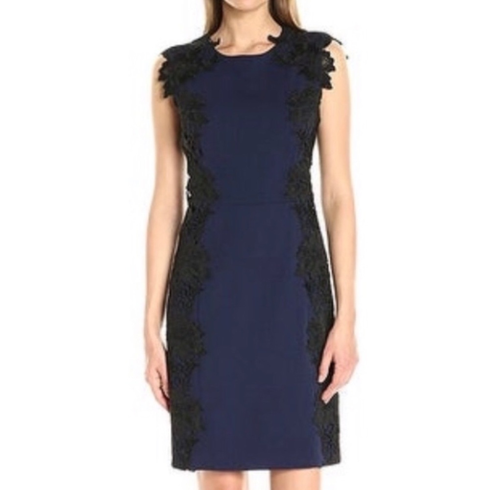 Betsey Johnson contrast lace appliqué sheath dress